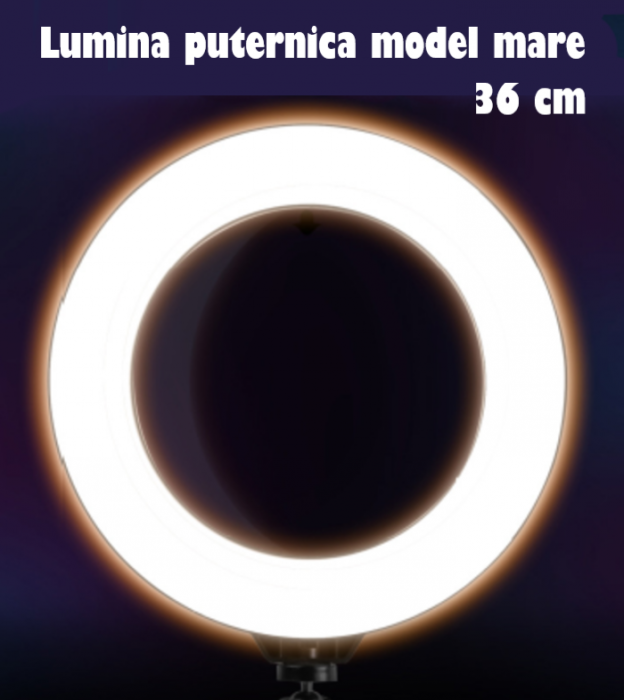Ring Light Lampa Circulara REVOSE™ cu Extra Brat si 3 suporturi telefon, Diametru 36cm/14inch LED, Lumina Naturala/Rece/Calda, Trepied 210 cm Inclus, Telecomanda Bluetooth [5]
