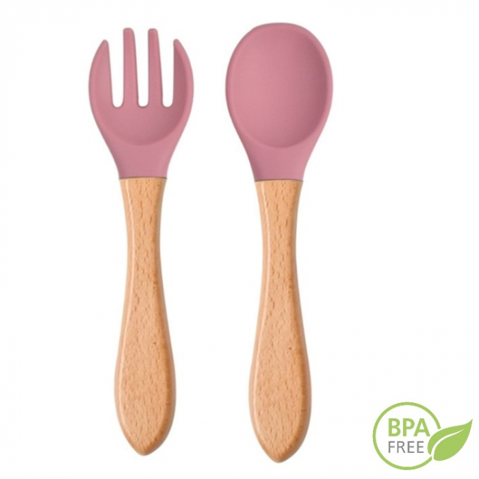 Set Complet Diversificare din Silicon, Farfurie cu Tacamuri, Bavetica, Cana-Pahar, Bol cu Lingura si Furculita, Dark Pink [14]