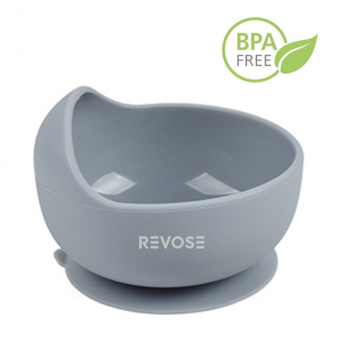 Set Complet Diversificare din Silicon REVOSE™, Farfurie cu Tacamuri, Bavetica, Cana-Pahar, Bol cu Lingura si Furculita, Dusty Blue [10]