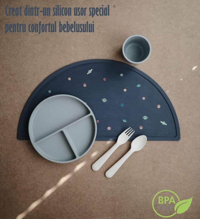 Set Complet Diversificare din Silicon REVOSE™, Farfurie cu Tacamuri, Bavetica, Cana-Pahar, Bol cu Lingura si Furculita, Mango [2]