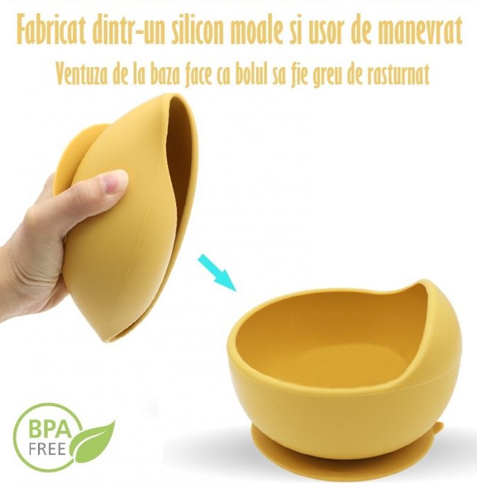 Set Complet Diversificare din Silicon REVOSE™, Farfurie cu Tacamuri, Bavetica, Cana-Pahar, Bol cu Lingura si Furculita, Mango [9]