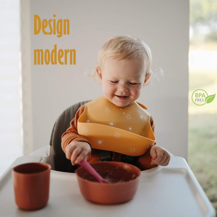 Set Complet Diversificare din Silicon REVOSE™, Farfurie cu Tacamuri, Bavetica, Cana-Pahar, Bol cu Lingura si Furculita, Mango [16]