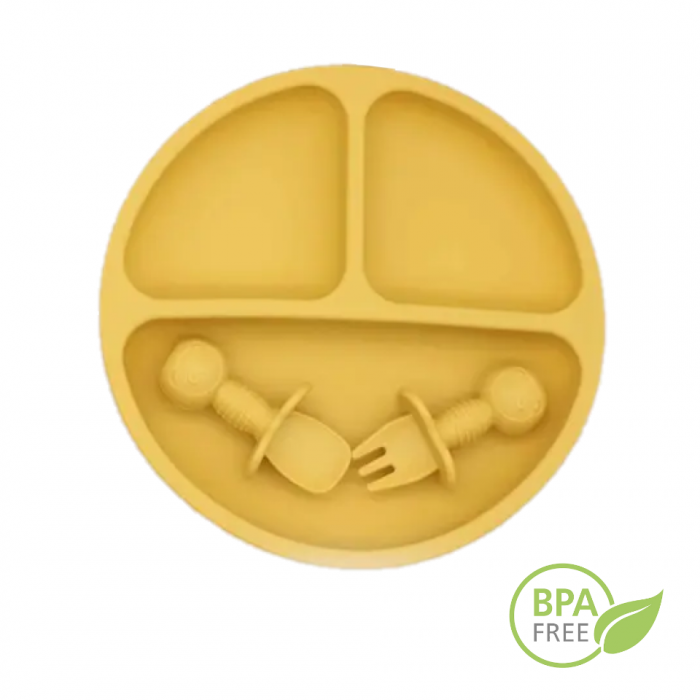 Set Complet Diversificare din Silicon REVOSE™, Farfurie cu Tacamuri, Bavetica, Cana-Pahar, Bol cu Lingura si Furculita, Mango [10]