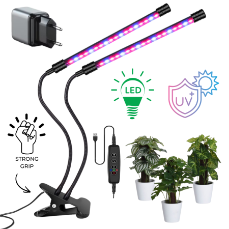 Proiectoare si lampi de lucru - Lampa UV Full Spectrum pentru Cresterea Plantelor cu 2 picioare si 120 LED-uri, 40 w, Temporizator, Corp Reglabil, Clips si Adaptor USB, Lumina UV