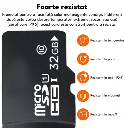Card de memorie MicroSD, 32 GB, Clasa 10, pentru telefon, camera video de supraveghere, aparat foto, rezistent la apa IPX6 [2]