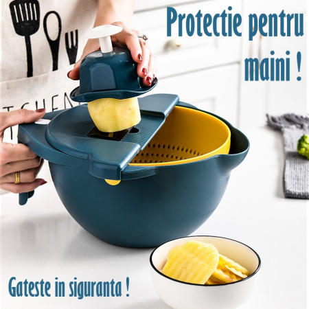 Bol Multifunctional 9 in 1 cu 6 Atasamente razatoare, Aparat de decojit inclus, Functie strecuratoare [5]