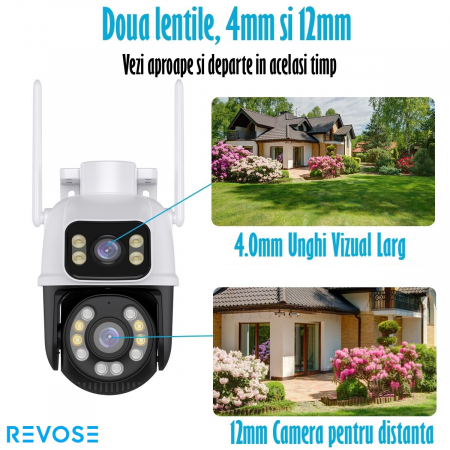 Camera de Supraveghere Video Dual Lens 4K REVOSE™ 8MP 2560x1920, Aplicatie Dedicata, Intelligent Tracking, PTZ, WIFI, Lan, AP hotspot, Micro SD, Rotire, Alarma miscare, Interior si Exterior, Dual Came [13]