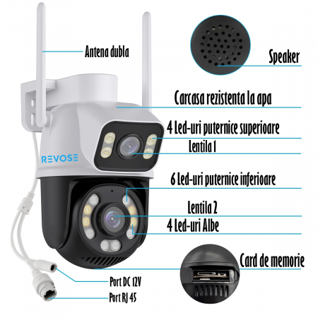 Camera de Supraveghere Video Dual Lens 4K REVOSE™ 8MP 2560x1920, Aplicatie Dedicata, Intelligent Tracking, PTZ, WIFI, Lan, AP hotspot, Micro SD, Rotire, Alarma miscare, Interior si Exterior, Dual Came [3]