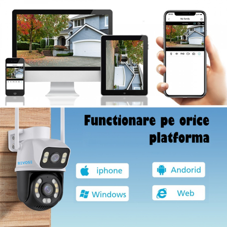 Camera de Supraveghere Video Dual Lens 4K REVOSE™ 8MP 2560x1920, Aplicatie Dedicata, Intelligent Tracking, PTZ, WIFI, Lan, AP hotspot, Micro SD, Rotire, Alarma miscare, Interior si Exterior, Dual Came [1]
