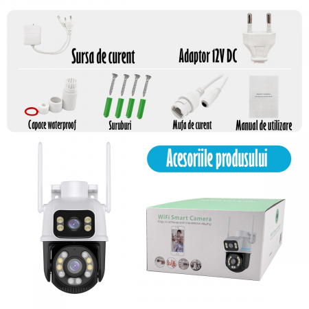 Camera de Supraveghere Video Dual Lens 4K REVOSE™ 8MP 2560x1920, Aplicatie Dedicata, Intelligent Tracking, PTZ, WIFI, Lan, AP hotspot, Micro SD, Rotire, Alarma miscare, Interior si Exterior, Dual Came [5]