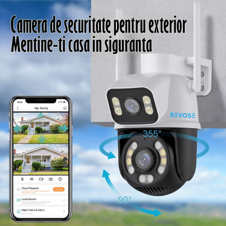 Camera de Supraveghere Video Dual Lens 4K REVOSE™ 8MP 2560x1920, Aplicatie Dedicata, Intelligent Tracking, PTZ, WIFI, Lan, AP hotspot, Micro SD, Rotire, Alarma miscare, Interior si Exterior, Dual Came [11]
