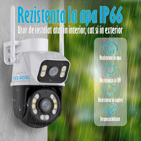 Camera de Supraveghere Video Dual Lens 4K REVOSE™ 8MP 2560x1920, Aplicatie Dedicata, Intelligent Tracking, PTZ, WIFI, Lan, AP hotspot, Micro SD, Rotire, Alarma miscare, Interior si Exterior, Dual Came [15]
