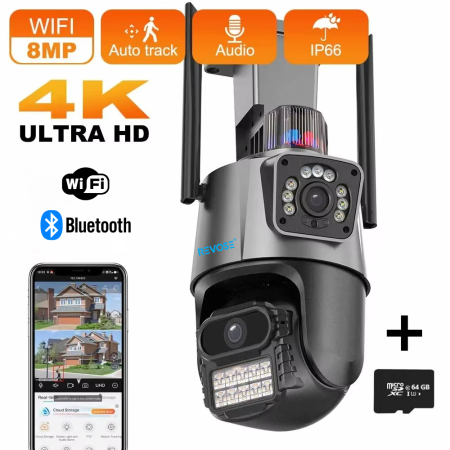 Electronice - Camera de Supraveghere Video DualLens REVOSE™ 6MP, Aplicatie Dedicata, Intelligent Tracking, PTZ, WIFI, Lan, AP hotspot, Micro SD, Rotire, Senzor si Alarma miscare, Comunicare Bidirectionala, Exterior