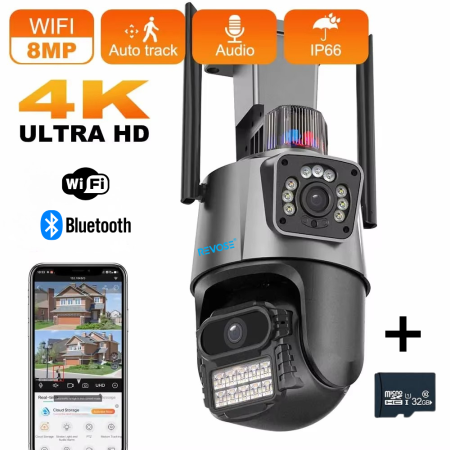 Electronice - Camera de Supraveghere Video DualLens REVOSE™ 6MP, Aplicatie Dedicata, Intelligent Tracking, PTZ, WIFI, Lan, AP hotspot, Micro SD, Rotire, Senzor si Alarma miscare, Comunicare Bidirectionala, Exterior