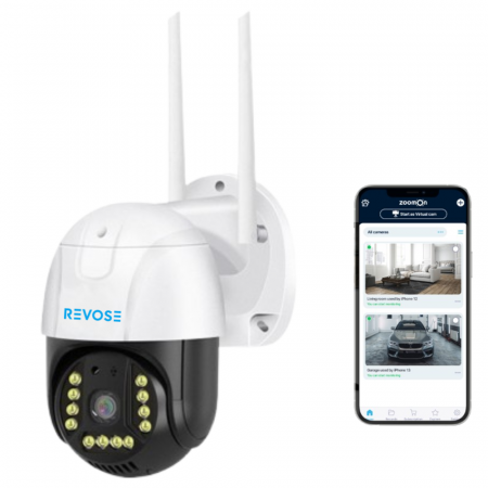 BLACK FRIDAY - Camera de Supraveghere Video REVOSE™ 5MP 2560x1920, Aplicatie Dedicata, Intelligent Tracking, PTZ, WIFI, Lan, AP hotspot, Micro SD, Rotire, Alarma miscare, Interior si Exterior