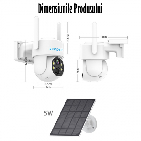 Camera de Supraveghere Video REVOSE™ 5MP 2560x1920, Aplicatie Dedicata, Intelligent Tracking, PTZ, WIFI, Lan, AP hotspot, Micro SD, Rotire, Alarma miscare, Interior si Exterior, cu Incarcare Solara [5]