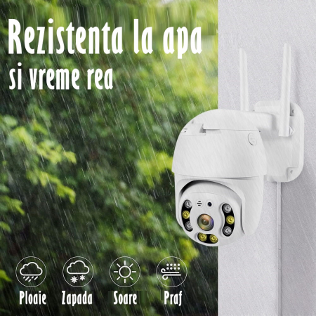 Camera de Supraveghere Video REVOSE™ 5MP 2560x1920, Aplicatie Dedicata, Intelligent Tracking, PTZ, WIFI, Lan, AP hotspot, Micro SD, Rotire, Alarma miscare, Interior si Exterior, Alb, Card Micro SD 32G [12]