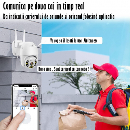 Camera de Supraveghere Video REVOSE™ 5MP 2560x1920, Aplicatie Dedicata, Intelligent Tracking, PTZ, WIFI, Lan, AP hotspot, Micro SD, Rotire, Alarma miscare, Interior si Exterior, Alb, Card Micro SD 32G [10]