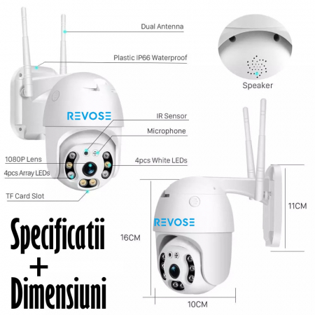 Camera de Supraveghere Video REVOSE™ 5MP 2560x1920, Aplicatie Dedicata, Intelligent Tracking, PTZ, WIFI, Lan, AP hotspot, Micro SD, Rotire, Alarma miscare, Interior si Exterior, Alb - Resigilat [8]