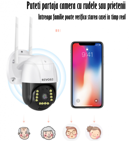 Camera de Supraveghere Video REVOSE™ 5MP 2560x1920, aplicatie dedicata, intelligent tracking, PTZ, WIFI, Lan, AP hotspot, Micro SD, Rotire, Alarma miscare, Interior si Exterior, Card Micro SD 32GB Inc [3]