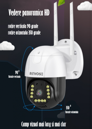 Camera de Supraveghere Video REVOSE™ 5MP 2560x1920, aplicatie dedicata, intelligent tracking, PTZ, WIFI, Lan, AP hotspot, Micro SD, Rotire, Alarma miscare, Interior si Exterior, Card Micro SD 32GB Inc [10]