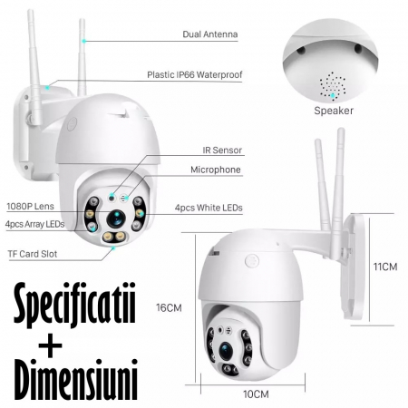 Camera de Supraveghere Video REVOSE™ 5MP 2560x1920, Aplicatie Dedicata, Intelligent Tracking, PTZ, WIFI, Lan, AP hotspot, Micro SD, Rotire, Alarma miscare, Interior si Exterior, Alb, Card Micro SD 32G [7]