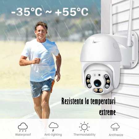 Camera de Supraveghere Video REVOSE™ 5MP 2560x1920, Aplicatie Dedicata, Intelligent Tracking, PTZ, WIFI, Lan, AP hotspot, Micro SD, Rotire, Alarma miscare, Interior si Exterior, Alb, Card Micro SD 32G [15]