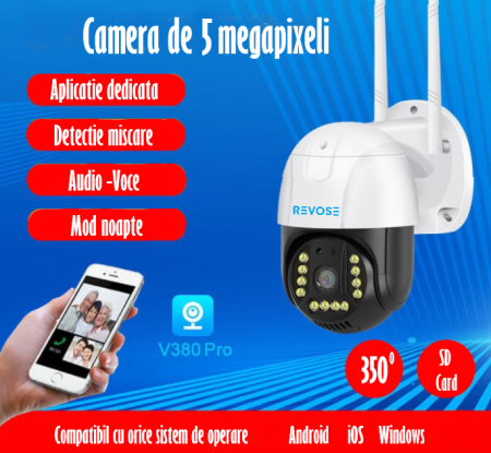 Camera de Supraveghere Video REVOSE™ 5MP 2560x1920, Aplicatie Dedicata, Intelligent Tracking, PTZ, WIFI, Lan, AP hotspot, Micro SD, Rotire, Alarma miscare, Interior si Exterior, Resigilat [11]