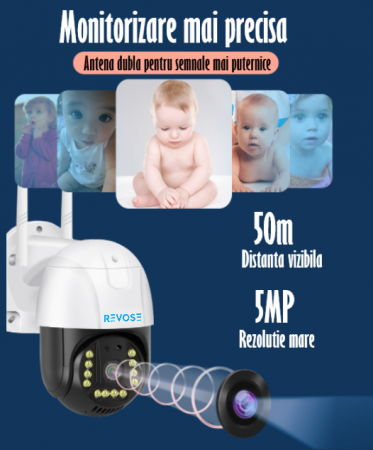 Camera de Supraveghere Video REVOSE™ 5MP 2560x1920, Aplicatie Dedicata, Intelligent Tracking, PTZ, WIFI, Lan, AP hotspot, Micro SD, Rotire, Alarma miscare, Interior si Exterior, Resigilat [16]