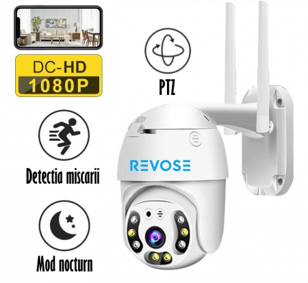 Camera de Supraveghere Video REVOSE™ 5MP 2560x1920, Aplicatie Dedicata, Intelligent Tracking, PTZ, WIFI, Lan, AP hotspot, Micro SD, Rotire, Alarma miscare, Interior si Exterior, Alb [1]