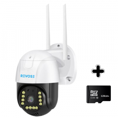 Camere de supraveghere - Camera de Supraveghere Video REVOSE™ 5MP 2560x1920, Aplicatie Dedicata, Intelligent Tracking, PTZ, WIFI, Lan, AP hotspot, Micro SD, Rotire, Alarma Miscare, Interior si Exterior, Card Micro SD 128GB In