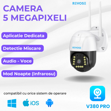 Camera de Supraveghere Video REVOSE™ 5MP 2560x1920, Aplicatie Dedicata, Intelligent Tracking, PTZ, WIFI, Lan, AP hotspot, Micro SD, Rotire, Alarma miscare, Interior si Exterior [1]