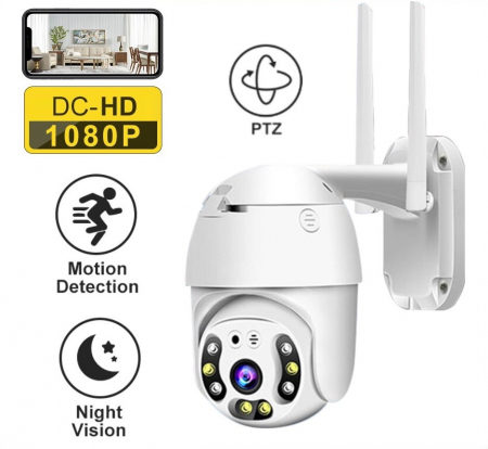 Camere de supraveghere - Camera de Supraveghere Video REVOSE™ 5MP 2560x1920, Aplicatie Dedicata, Intelligent Tracking, PTZ, WIFI, Lan, AP hotspot, Micro SD, Rotire, Alarma miscare, Interior si Exterior, Alb, Card Micro SD 32G