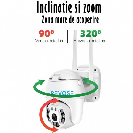 Camera de Supraveghere Video REVOSE™ 5MP 2560x1920, Aplicatie Dedicata, Intelligent Tracking, PTZ, WIFI, Lan, AP hotspot, Micro SD, Rotire, Alarma miscare, Interior si Exterior, Alb - Resigilat [10]