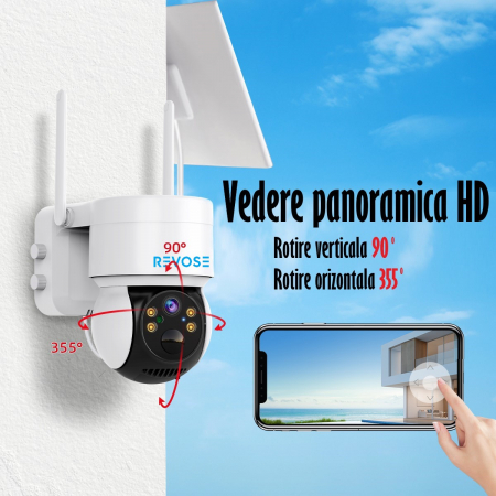 Camera Solara de Supraveghere Video REVOSE™ 5MP 2560x1920, Aplicatie Dedicata, Intelligent Tracking, PTZ, WIFI, Lan, AP hotspot, Micro SD, Rotire, Alarma miscare, Interior si Exterior, Incarcare Solar [6]