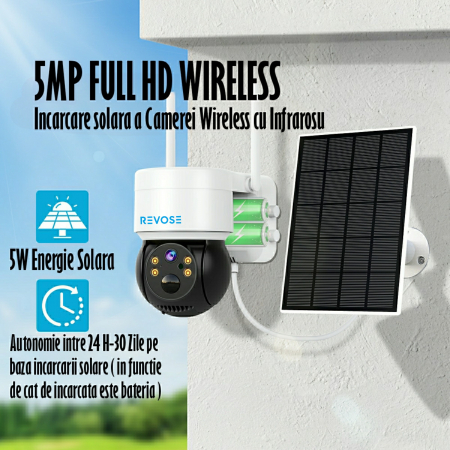 Camera Solara de Supraveghere Video REVOSE™ 5MP 2560x1920, Aplicatie Dedicata, Intelligent Tracking, PTZ, WIFI, Lan, AP hotspot, Micro SD, Rotire, Alarma miscare, Interior si Exterior, Incarcare Solar [9]