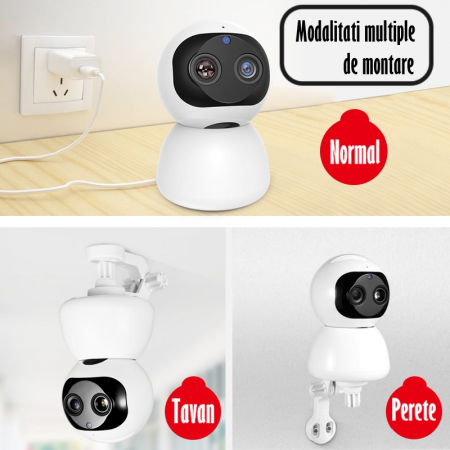 Camera Spion Wireless, Baby Monitor, FullHD 2MP, Monitorizare Bebelusi, Auto Tracking, Vedere Nocturna, Audio-Video, Sunet bidirectional, Rotire automata, Rezolutie 1920x1080, Senzor Miscare, Alb [6]