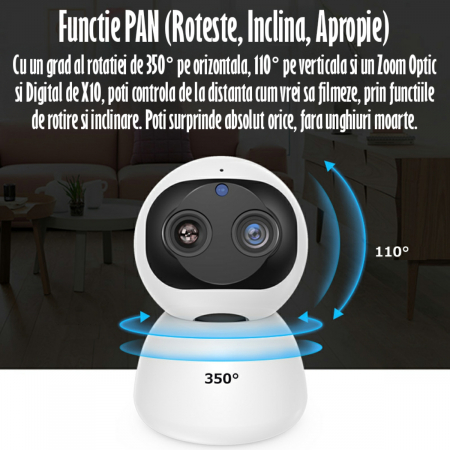 Camera Spion Wireless, Baby Monitor, FullHD 2MP, Monitorizare Bebelusi, Auto Tracking, Vedere Nocturna, Audio-Video, Sunet bidirectional, Rotire automata, Rezolutie 1920x1080, Senzor Miscare, Alb [1]