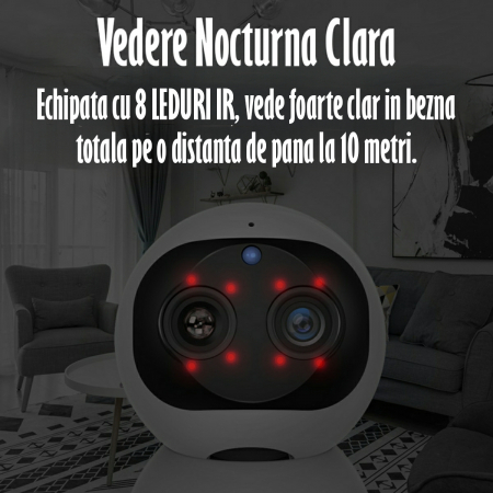 Camera Spion Wireless, Baby Monitor, FullHD 2MP, Monitorizare Bebelusi, Auto Tracking, Vedere Nocturna, Audio-Video, Sunet bidirectional, Rotire automata, Rezolutie 1920x1080, Senzor Miscare, Alb [9]
