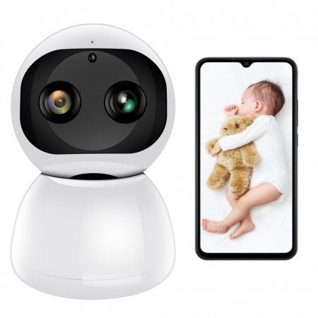 Toate categoriile - Camera Spion Wireless, Baby Monitor, FullHD 2MP, Monitorizare Bebelusi, Auto Tracking, Vedere Nocturna, Audio-Video, Sunet bidirectional, Rotire automata, Rezolutie 1920x1080, Senzor Miscare, Alb
