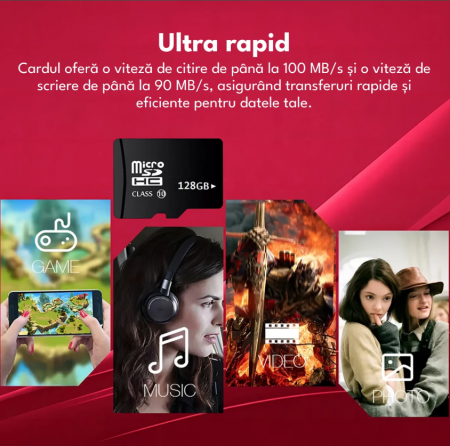 Card de memorie MicroSD, 128 GB, Clasa 10, pentru telefon, camera video de supraveghere, aparat foto, rezistent la apa IPX6 [1]