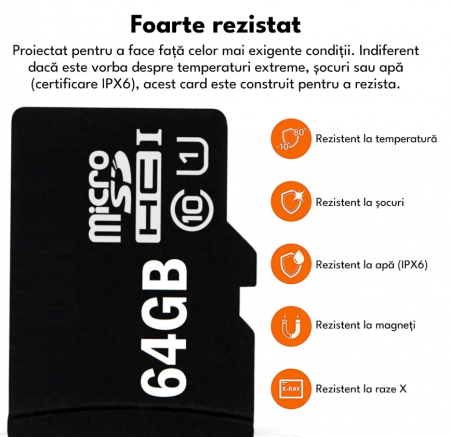 Card de memorie MicroSD, 64 GB, Clasa 10, pentru telefon, camera video de supraveghere, aparat foto, rezistent la apa IPX6 [4]