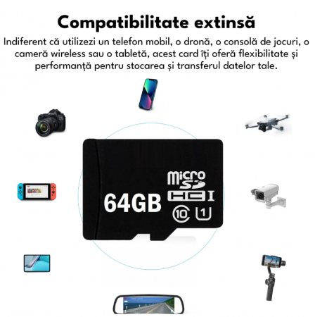 Card de memorie MicroSD, 64 GB, Clasa 10, pentru telefon, camera video de supraveghere, aparat foto, rezistent la apa IPX6 [5]