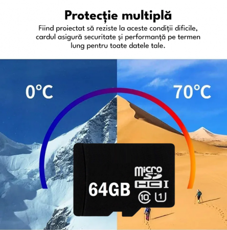 Card de memorie MicroSD, 64 GB, Clasa 10, pentru telefon, camera video de supraveghere, aparat foto, rezistent la apa IPX6 [2]