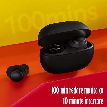 Casti Audio Wireless, Bluetooth 5.1, tip Earbuds cu Control Touch, Microfon, Noise Cancelling, True Wireless Stereo, tip Earpods Telefon, Universale, Carcasa magnetica, Negru Mat [10]