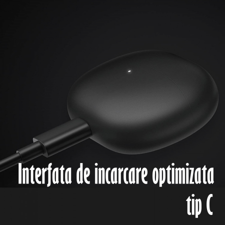 Casti Audio Wireless, Bluetooth 5.1, tip Earbuds cu Control Touch, Microfon, Noise Cancelling, True Wireless Stereo, tip Earpods Telefon, Universale, Carcasa magnetica, Negru Mat [2]