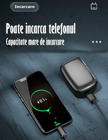 Casti Audio Wireless fara fir, Bluetooth 5.1, tip Earbuds cu Control Touch, Microfon, Noise Cancelling, True Wireless Stereo, tip Earpods Telefon, Universale, Carcasa magnetica, Negru [13]