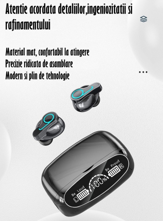 Casti Audio Wireless fara fir, Bluetooth 5.1, tip Earbuds cu Control Touch, Microfon, Noise Cancelling, True Wireless Stereo, tip Earpods Telefon, Universale, Carcasa magnetica, Negru [6]