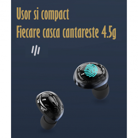 Casti Audio Wireless fara fir, Bluetooth 5.1, tip Earbuds cu Control Touch, Microfon, Noise Cancelling, True Wireless Stereo, tip Earpods Telefon, Universale, Carcasa magnetica, Black [4]