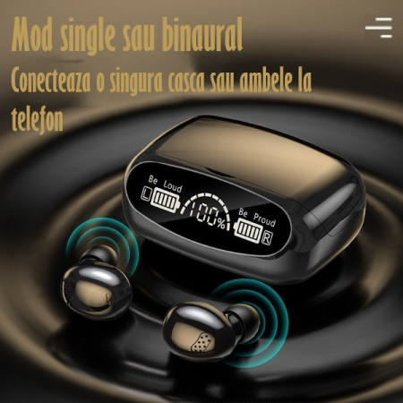 Casti Audio Wireless fara fir, Bluetooth 5.1, tip Earbuds cu Control Touch, Microfon, Noise Cancelling, True Wireless Stereo, tip Earpods Telefon, Universale, Carcasa magnetica, Black [10]